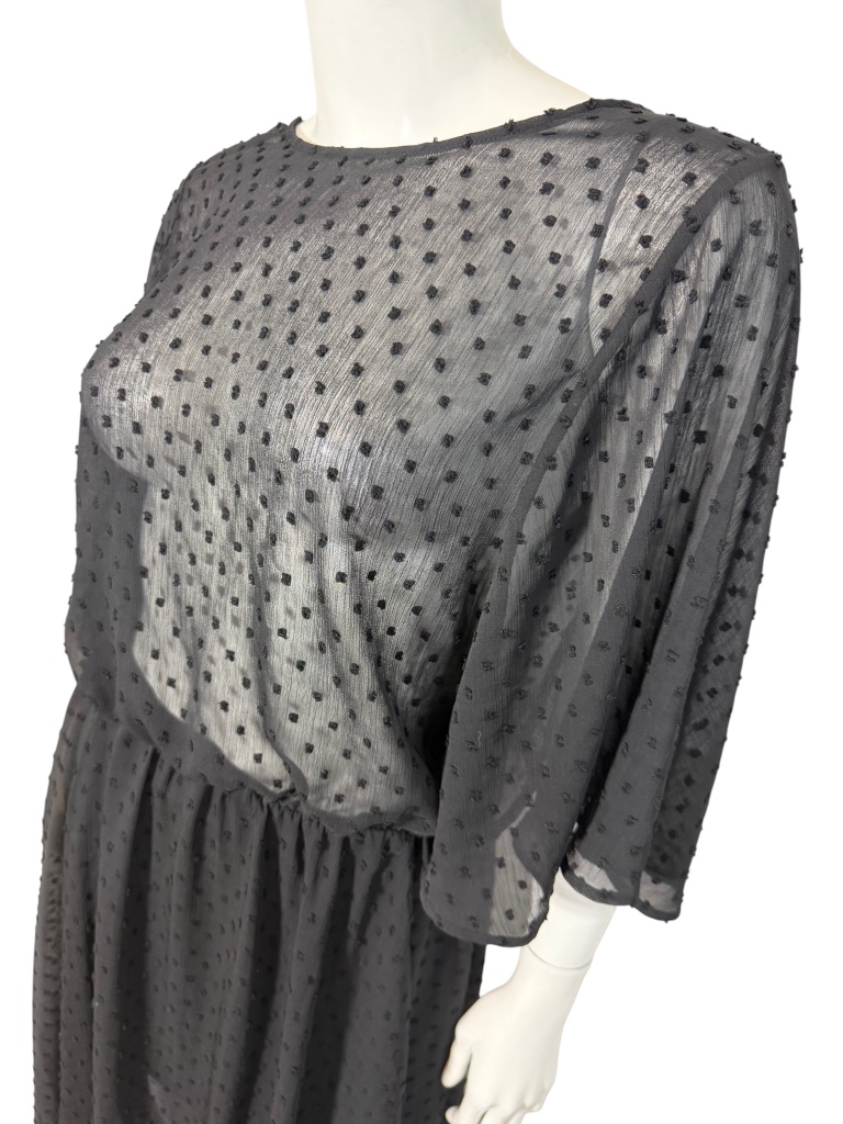 Mikuta Black Sheer Swiss Dot Kimono Sleeve Maxi Dress Size M Nwt — image 2 of 8